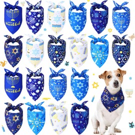 Sweetude 20 Pieces Hanukkah Dog Bandanas Jewish Star Bandanas Chanukah Menorah Pet Scarf Triangle Dog Bibs Scarf Kerchief Gift Set for Dog Pet Holiday Costume Clothes Accessories