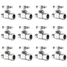 Homewerks 638 6202 1/2" NOM Comp x 3/8" OD Comp Multi-Turn Straight Shut Off Valve, Chrome, 12 Pack