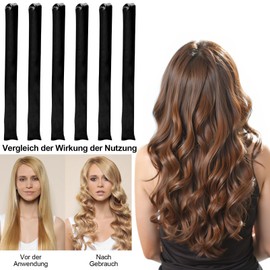 6 Stück Locken Ohne Hitze, Hitzefreie Lockenwickler, Lockenwickler über Nacht, Overnight Blowout locken, Satin Hitzefreier Lockenstab, DIY Heatless Curls Band für Alle Haartypen (Schwarz)