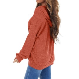 PGANDS Women's Casual Long Sleeve Drawstring Sweatshirt Hoodies Soft Loose Lightweight Pullover Tops with Pocket Orange