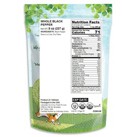 Whole Black Pepper, 8 Ounces - Peppercorn, Kosher, Raw