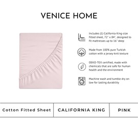 Venice Home - Sábana bajera ajustable de 100 % algodón, bolsillo profundo de hasta 16 pulgadas, elástico completo, tela de punto de playera, extra suave, fácil de ajuste, para todas las estaciones,