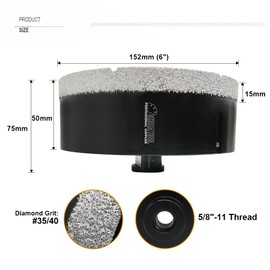 SHDIATOOL Diamond Core Drill Bits 6 Inch for Porcelain Ceramic Tile Marble Brick Vacuum Brazed Hole Saw 152mm