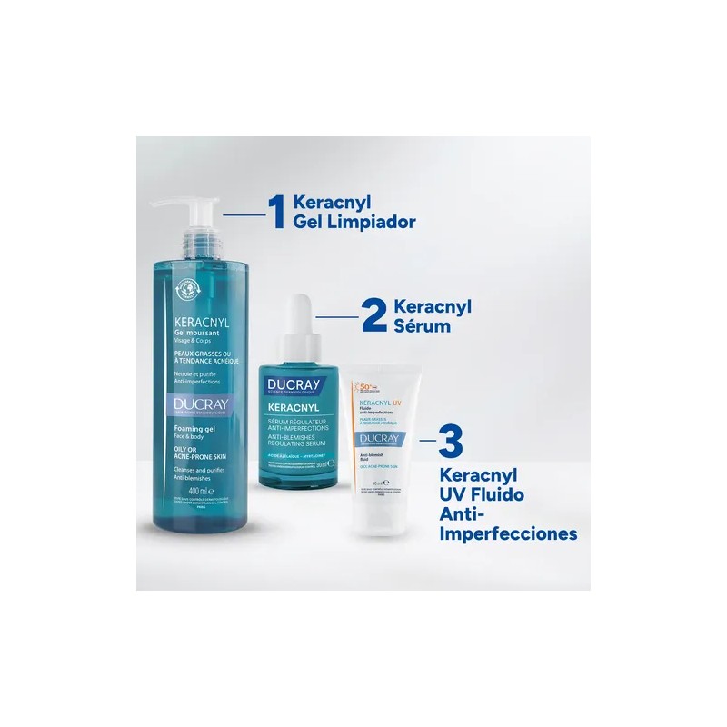 DUCRAY, Keracnyl UV Protector Solar Fluido, FPS 50+, Anti-imperfecciones, Control