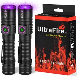 ULTRAFIRE UV 395nm Flashlight - USB Rechargeable, Powerful Ultraviolet LED Black Light with Clip, Ideal for Resin Curing/Scorpion Detection/Fluorescent Discovery/Pet Urine Disclosure - Pack of 2