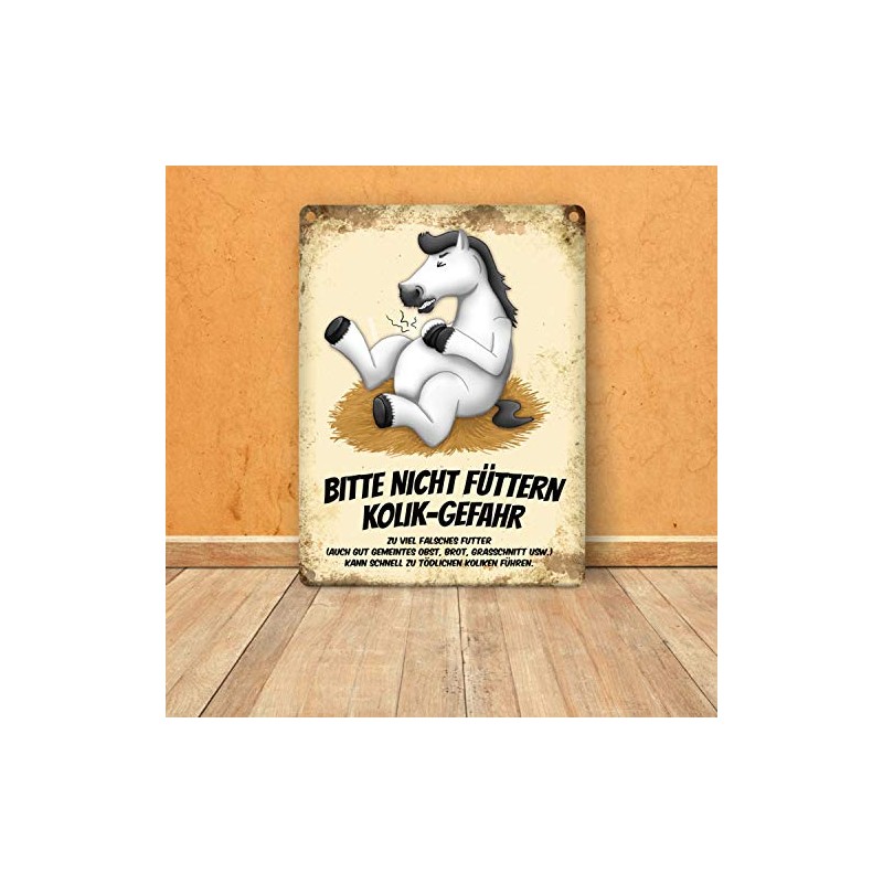 Metal Sign with White Horse Motif and Saying "Bitte nicht