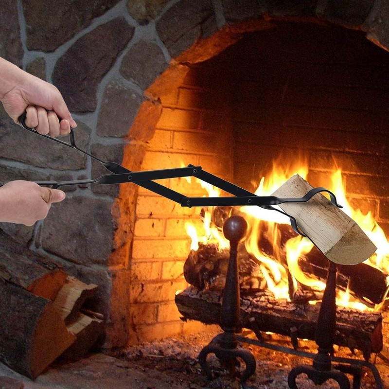 Log Grabber Fireplace Tongs Wood Fired Oven Tool Grill Camping