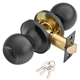 Winbay Door Knob with Lock and Key, Keyed Entry Door Knobs, Exterior and Interior Door Lock for Commercial Residential Area, Entry Door Knob for Front Door, Bedroom, Bathroom, Matte Black