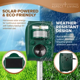Solar Ultrasonic Animal Repellent Outdoor, Squirrel Deer Repellent Devices Motion Detection,IP65 Waterproof Cat Mouse Raccoon Dog Bird Repellent Deterrent