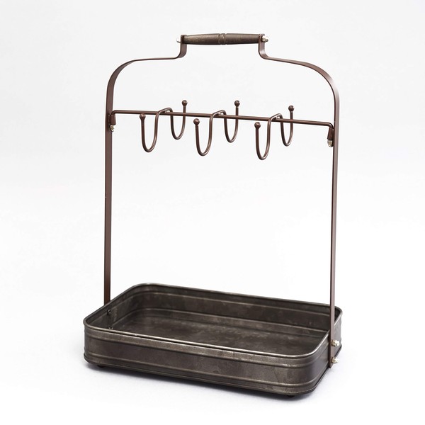 The Lakeside Collection Galvanized Metal Coffee Mug and Cup Holder with Storage Tray - Bronze