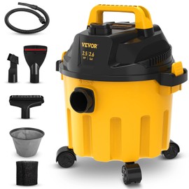 VEVOR Shop Vac Wet and Dry Vacuum Cleaner 2.6 Gallon 2.5 Peak HP - Powerful Suction with Blower Function & Attachments 3-in-1 Crevice Nozzle - Perfect for Car Carpet Debris Pet Hair Black/Yellow
