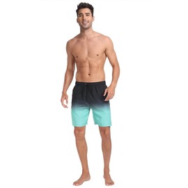 SONGDAI Men's Lining Pocket Swimwear Short Mens Summer Swimming Trunks Fashionable Vacation Beach Board Shorts Four Corner Swim Short-Black Green Gradient-L
