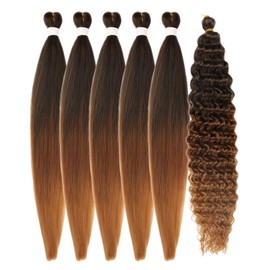 Brown to Honey Blonde Braiding Hair Pre Stretched for Boho Braids Ombre Synthetic Deep Wave Boho Braids Hair for Braiding