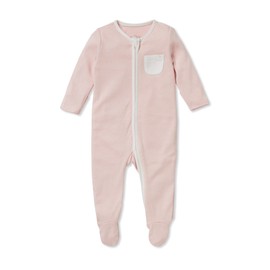 MORI Baby Unisex Clever Pajamas in Blush Stripe with Two Way Zip - Comfort Footed Nightwear for Boys and Girls - 0-3 Months