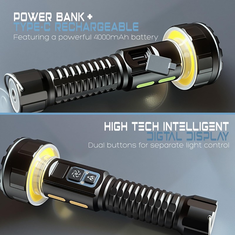 FANT.LUX Flashlight Rechargeable, 35000LM Bright Tactical Flashlights, 4000mAh with LCD