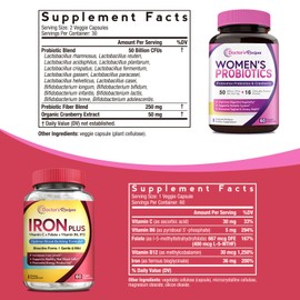 Doctor's Recipes Doctor's Recipes Women's Probiotic & Iron Plus Bundle, Feminine Health & Blood Support, Probiotic Capsules 60ct & Iron Capsules 60 ct