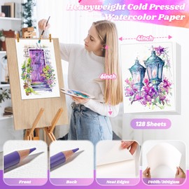 128 Sheets Watercolor Paper, Valentine Gift Cards, 4"x6" Cold Press Water Color Paper for Kids Adults, 140lb/300gsm Artists Drawing Coloring Sketching Painting, Arts and Crafts Supplies, White, Bulk
