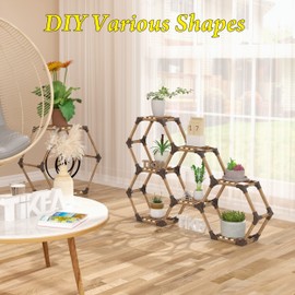 Tikea Plant Stand Indoor Outdoor Hexagonal Corner Plant Stand for Succulents Small Plants Wooden Plant Shelf 7 Tiered Creative DIY Flowers Stand Rack for Living Room Balcony Patio Window