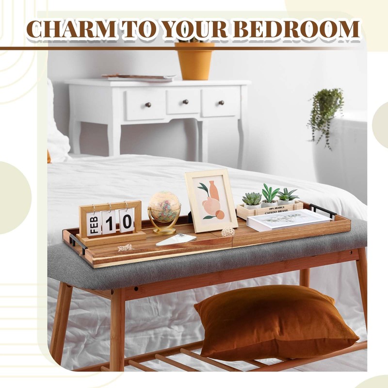 Teenyyou 36"x 12" Extra Large Ottoman Tray with Handle Acacia