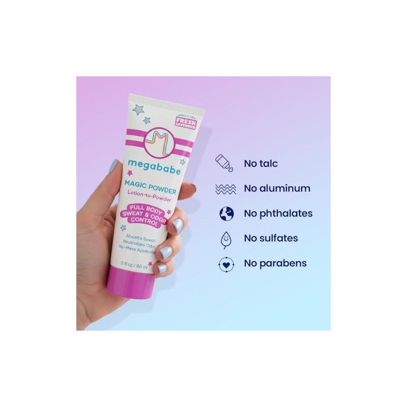 Megababe Magic Powder, absorbente de sudor y olor, sin talco,