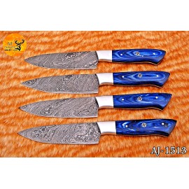 M DAMASCUS Custom Made Hand Forged Damascus Steel Blade Chef Steak Knives Set 1513