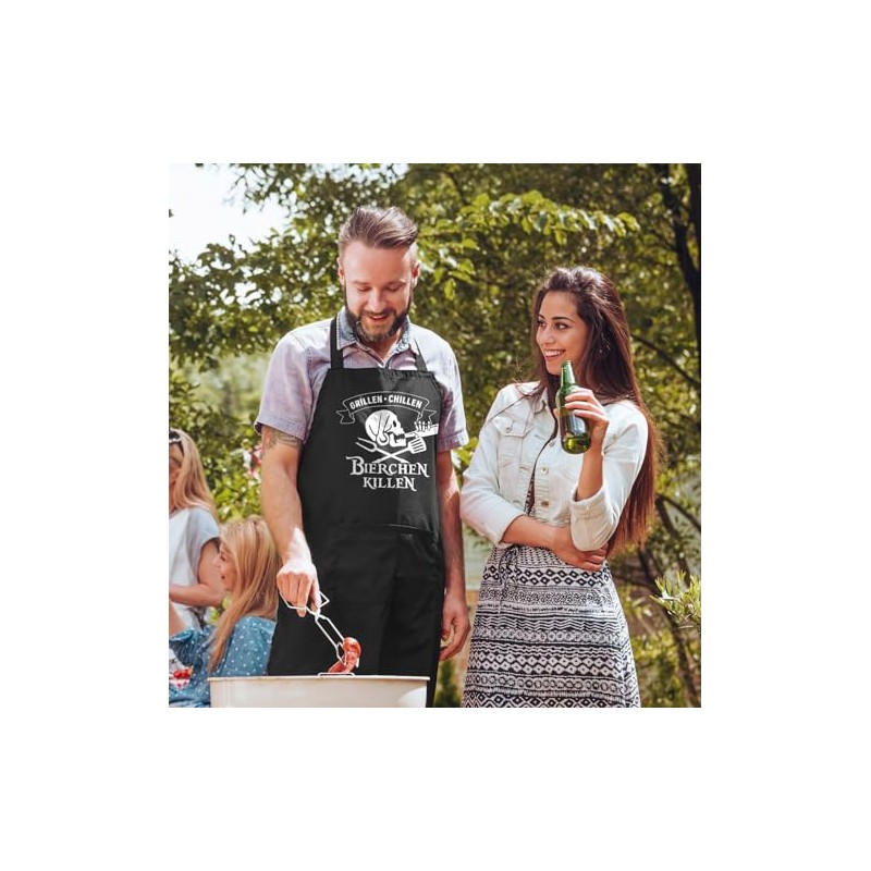 MoonWorks® BBQ Apron for Men with Saying "Hier grillt der