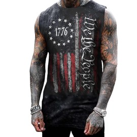 NINESTAR Men's 1776 American Flag Graphic 3D Print Sleeveless Crewneck Shirt Quick Dry Sports Tank Tops