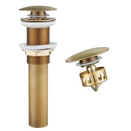 WOMAO Retro Sink Drain Fitting, Antique Brass Pop-Up Drain Valve with Strainer Basket, Drain Valve Made of Brass, Without Overflow
