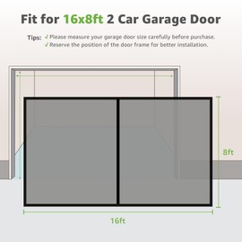 Garage Screen Doors for 2 Car Garage, 16x8 Ft Magnetic Closure Heavy Duty Weighted Bottom Screen Self Sealing Fiberglass Mesh Retractable Net - Easy Assembly & Pass-Through Black