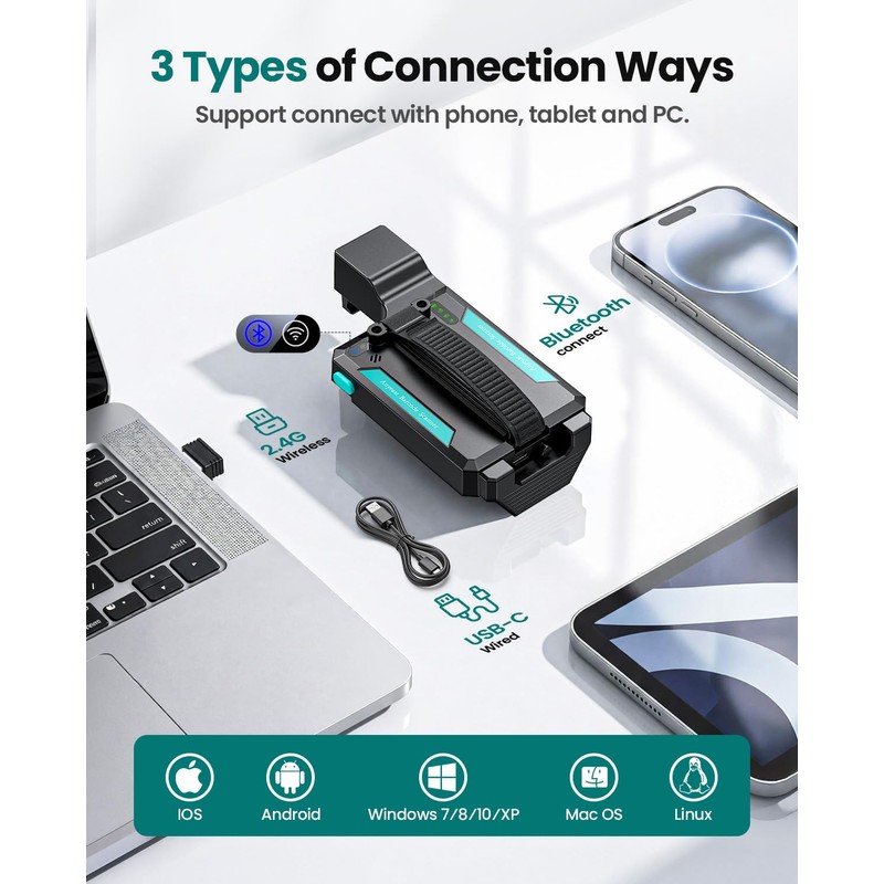 Anyeast Bluetooth Barcode Scanner 2D QR 1D Wireless Back Clip