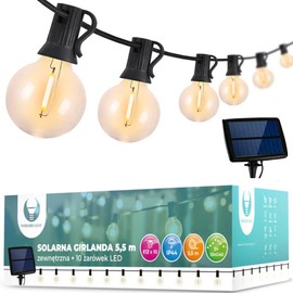 FOREVER Solar Fairy Lights with 10 Bulbs and a Length of 5.5 m, Perfect Lighting for Balcony and Patio, Solar Lights for Garden, Waterproof Fairy Lights with Solar Panel