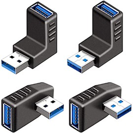 SZSL USB 3.0 Connector Right Angle Adapter 90 Degree Right Angle Up Down Left Right Direction Convert Extension Connector Type A Type A Male Type a Female High Speed 5Gbps USB Connector Pack of 4
