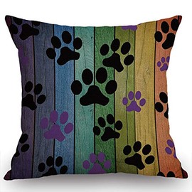 Swono Rustic Rainbow Woodgrain Black and Purple Dog Paw Cotton Linen Throw Pillow Case Cushion Cover Home Office Decorative Square 18x18 inch