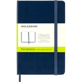 Moleskine Classic Plain Paper Notebook, Hard Cover and Elastic Closure Journal, Color Sapphire Blue, Size Pocket 9 x 14 cm, 192 Pages
