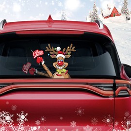 Iprokiu Christmas Santa Claus Reindeer Snowman Rear Window Wiper Decal Funny Waving Arm Wiper Sticker Waterproof Windshield Wiper Decal Christmas Decoration Rear Window Wiper Blade Decal (Reindeer)