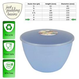 Just Pudding Basins 4 Pint Large Bowl with Lid for Steaming and Mixing Durable Plastic Dishwasher Safe Colour Blue