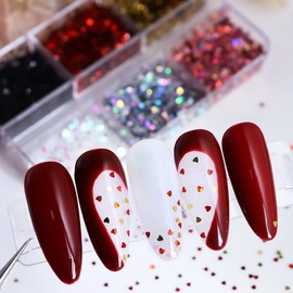 Heart Nail Sequins Holographic Sweet Love Heart Nail Glitter Flakes Shiny Sequins for Nail Art, 3D Sequins Manicure DIY Nail Art Decorations