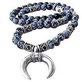 Moon Pendant - Men necklace - Moon necklace - Snowflake Beads - Men Neckless - Gift for men - Long necklace - Men jewelry Half Moon Pendant