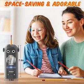 Electric Pencil Sharpener, Robot Pencil Sharpener for Colored Pencils 7-11.5mm, Auto in & Out, Fully Automatic Rechargeable Hands-Free Pencil Sharpener for Home, Classroom, Battery Operated mechanical  pencils  0  9:_Gray