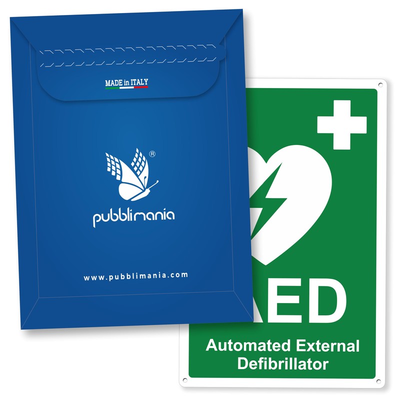 Pubblimania International Defibrillator Sign Aluminium Composite 3mm Thickness Outdoor Indoor