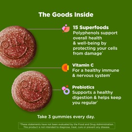 OLLY Supergood Superfoods Gummies, Supports Immune & Digestive Health,* 15 Superfoods, Prebiotics, Vitamin C, Tropical Bliss Flavor, 20 Day Supply - 60 Count