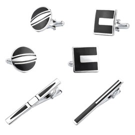Belligern 2 Sets of Tie Clip and Cufflink Set,Cufflinks,Black Tie Clip and Cufflink Set for Men,Tie Bar Unique Birthday Gifts Ideas for Men,for Weddings,Birthdays,Anniversaries,Father's Day