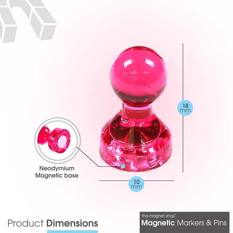TMS Small Strong Fridge Magnets, 14 Pink Magnetic Push Pins