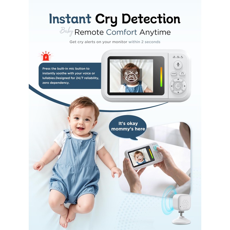 Baby Monitor with Camera and Audio & Crib Clip, No