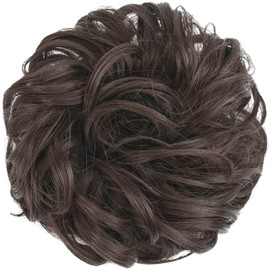 FESHFEN Messy Bun Hair Piece - Elastic Wavy Curly Hair Bun Scrunchies Extensions Synthetic Chignon Hairpieces for Women Girls, Dark Brown 1.5 oz