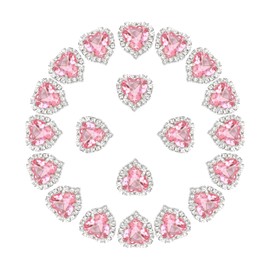 PATIKIL 20PCS Heart Rhinestones, Sew on Rhinestones Buttons Crystal Heart Nail Charm Embellishment Flatback Diamond for Sewing DIY Clothing Wedding, Pink