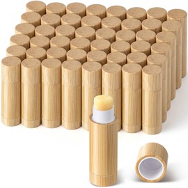 48 Pcs Bamboo Empty Lip Balm Containers, Refillable 5g Lipstick Tubes