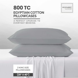 800 TC Light Gray King Pillowcases Set of 2 100% Egyptian Cotton Pillow Cases with Long Staple Cotton & Sateen Weave, Silky Soft Hotel - Like Bed Pillow Covers for Comfy Sleeping, Snug Fit