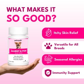 Petroyale Allergy & Itch Support Chews for Dogs – Dog Dry Skin and Immune Chews – Skin, Coat & Seasonal Itch Relief – Allergy Chews for Dogs Itching and Licking – 50 Soft Chews