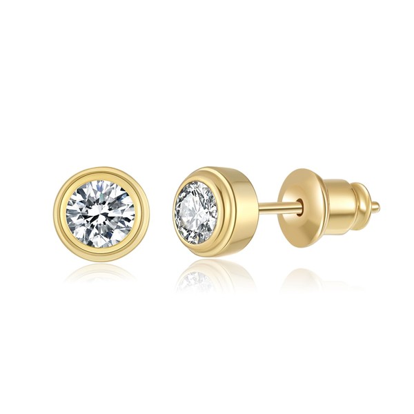 E Stud Earrings for Women, 14k Gold Plated 925 Sterling